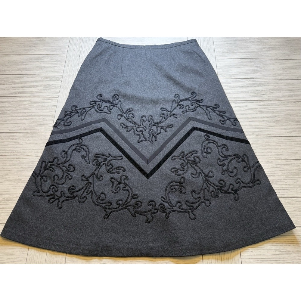Ann Taylor LOFT Women's Wool Blend Lined Embroidered Skirt Gray Black A Line 8